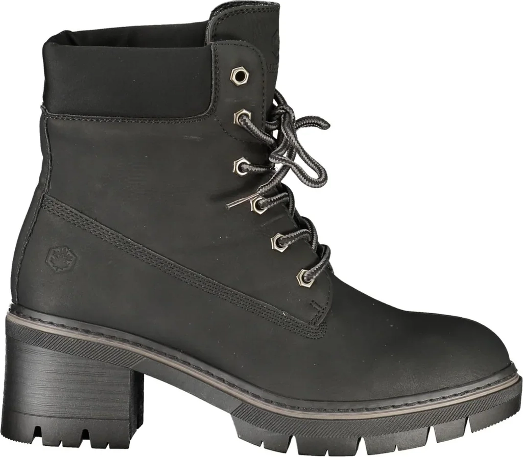 lumberjack women's black genuine leather ankle boots with logo print