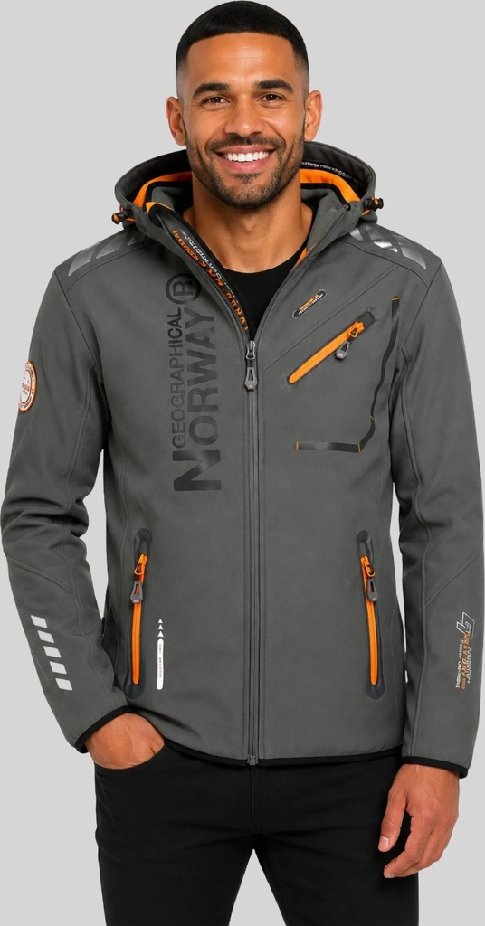 Geographical Norway Royaute Homme - Softshell with detachable hood and PVC badges Dark grey Orange