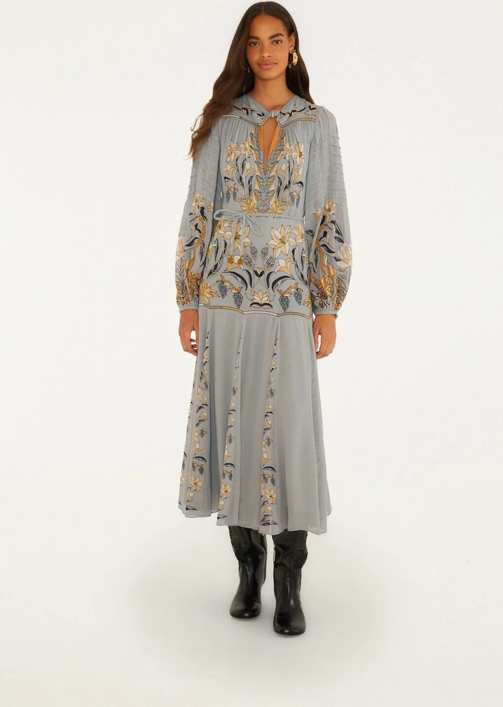 stained glass beauty long sleeve pleated maxi dress
