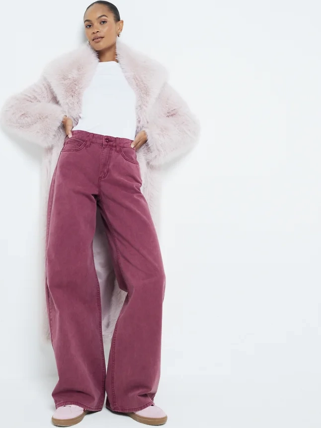 River Island - Mørkerøde Mid Rise-jeans med vidde