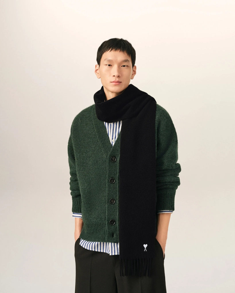 black wool scarf with ami de coeur
