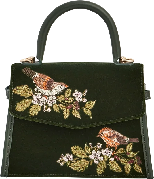eliza wren broderet taske med tophank i velour