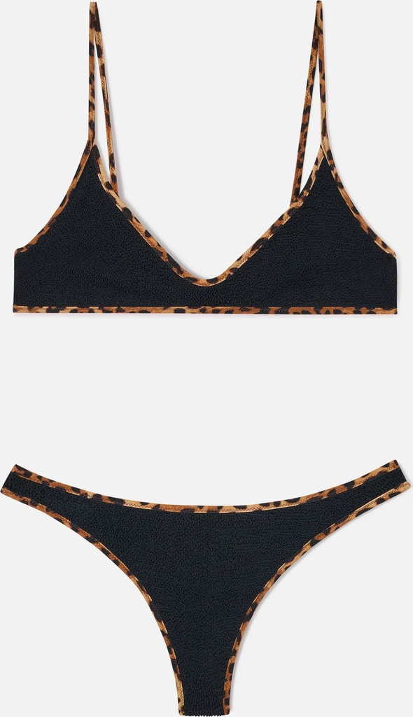Panamy String black bikini with animalier contrast trims