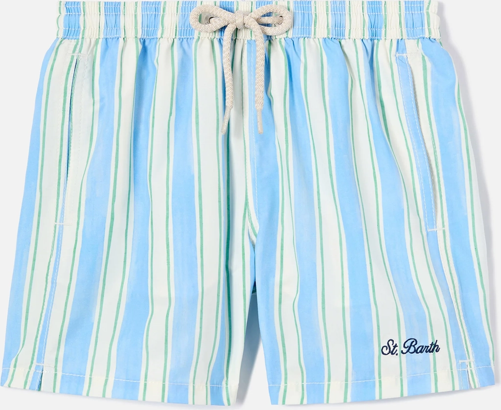 syros jr swim shorts striped with st. barth embroidery