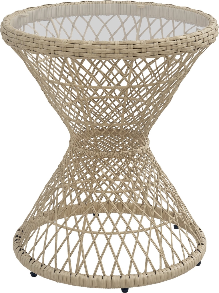 Sidebord Rattan Havebord, 45 X 45 Cm Sofabord Med Uv-Beskyttelse, Balkonbord Med Bordplade Af Sikkerhedsglas, I Boho Design, Bru