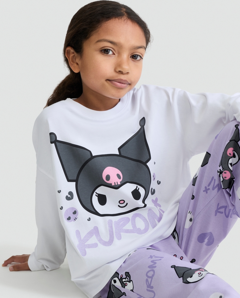 kuromi print top and bottoms pyjama set in purple