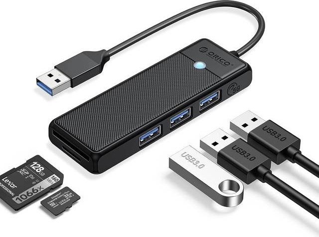 Orico USB-A 3.0 4-Port 3x USB-A 3.0 MicroSD SD Card Card Card Card