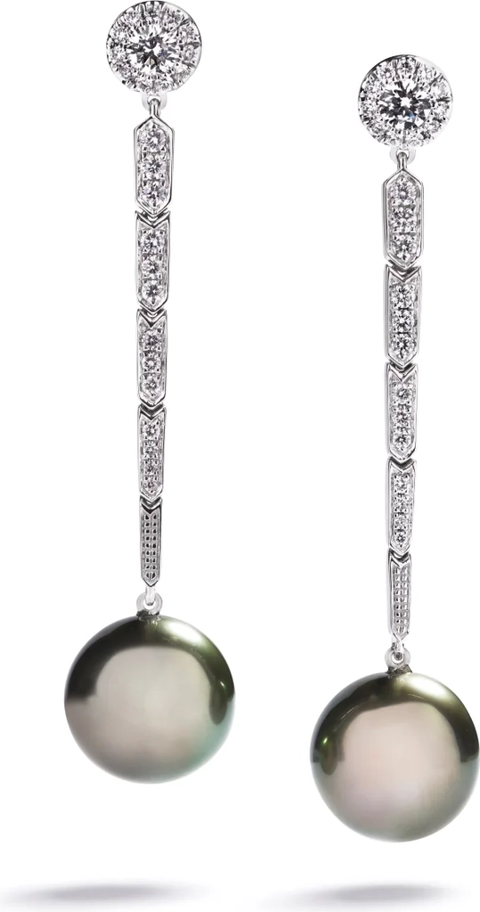 perle- og diamant chandeliers med tahiti kulturperler og i alt 0,56 ct. brillanter