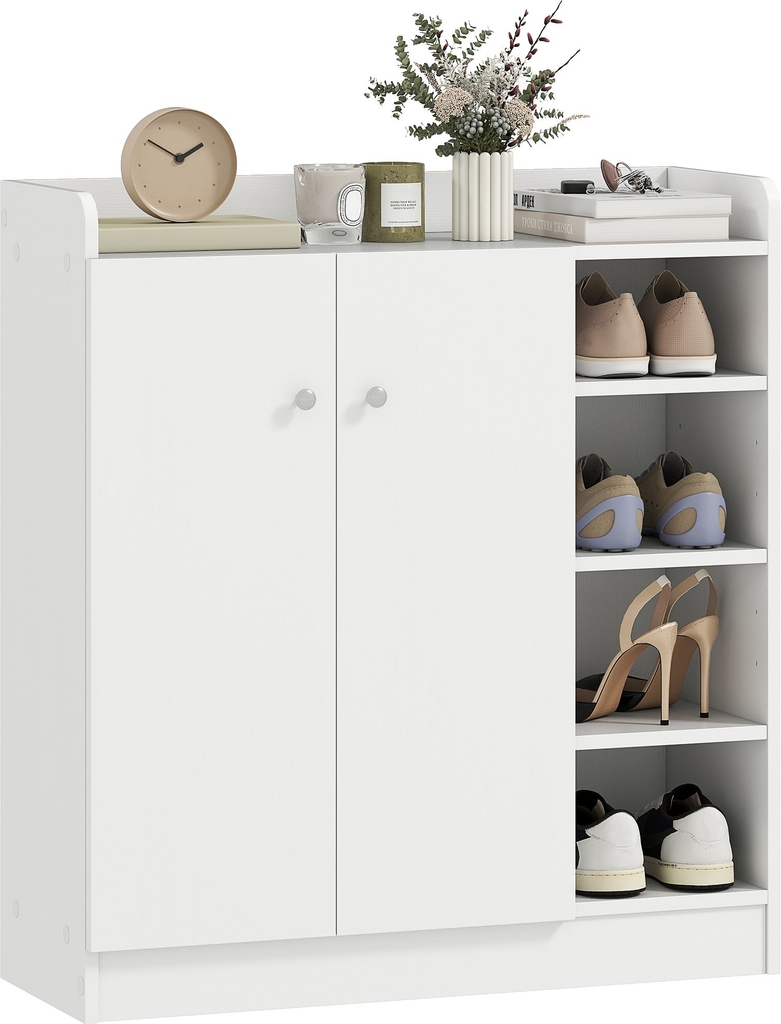 homcom skoskab med 2 døre, smalt skoholder med justerbare hylder til 12 par sko til entré 83x30x90 cm hvid