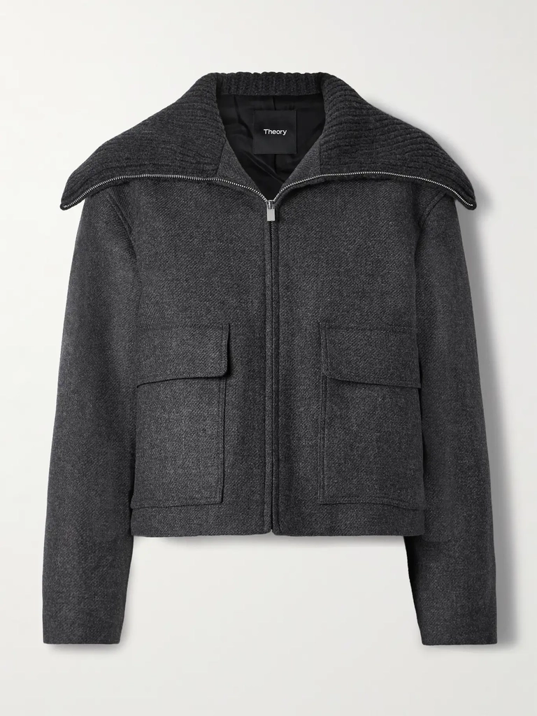 theory ribbed wool-trimmed wool-blend twill jacket