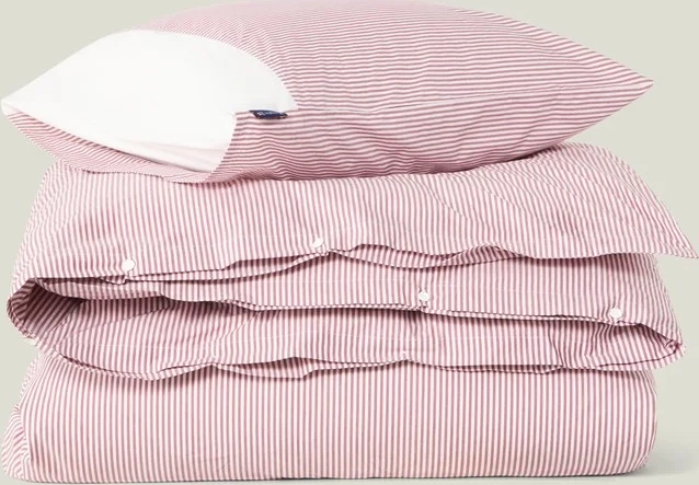 striped cotton percale bed set, fig/white