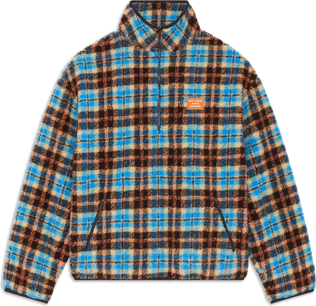 checked sherpa half zipped jacket