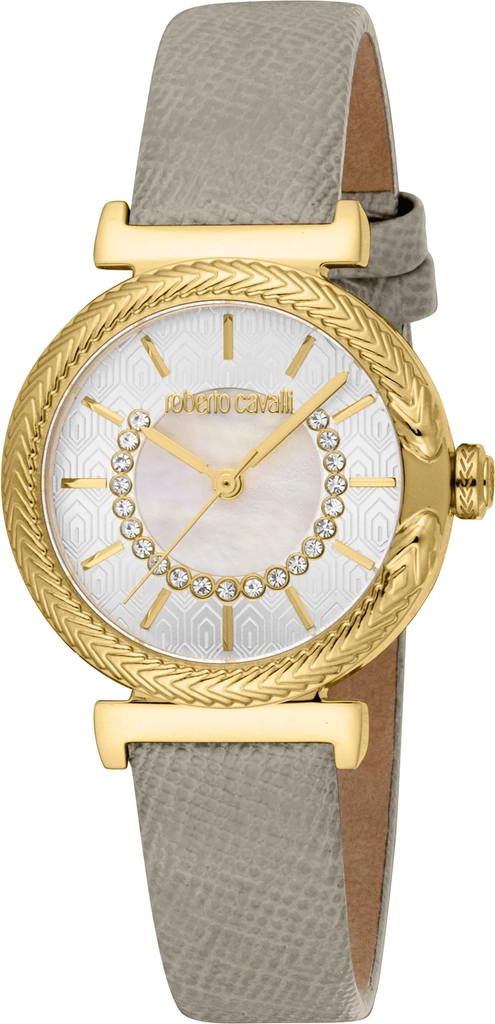 roberto cavalli dame læder grå guld ur rc5l137l0025