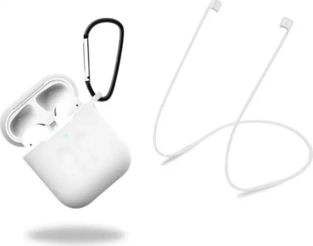beskyttelsesetui i silikone med hovedtelefonrem og vedhæng til apple airpods, hvid/transparent