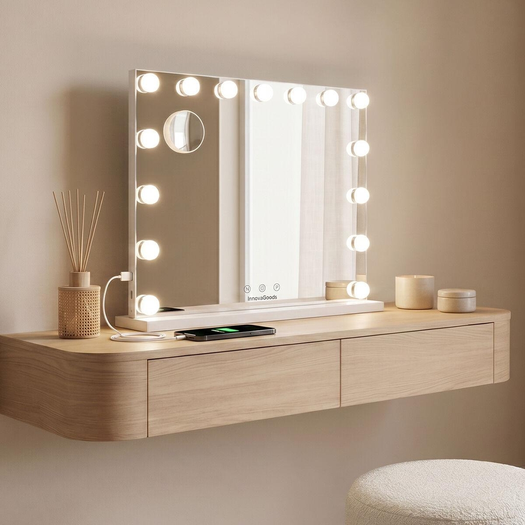 Glimma Deluxe Hollywood makeupspejl med LED - 15 pærer, hvid