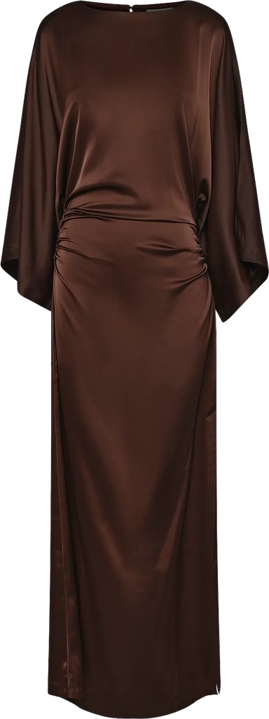 Bubbleroom Kimono Sleeve Satin Maxi Dress - BROWN - S(36-38)