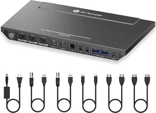 AV Access KVM Docking Station for a Laptop and 2 Desktop PCS