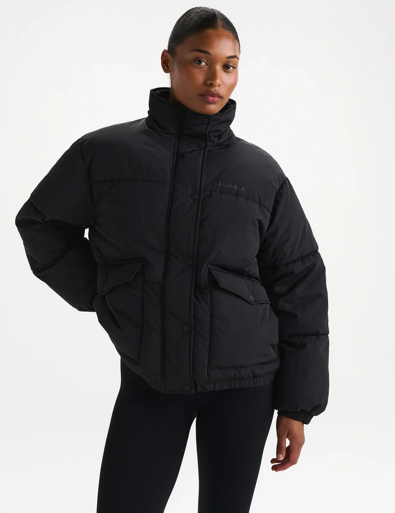funnel neck puffer jacket - black
