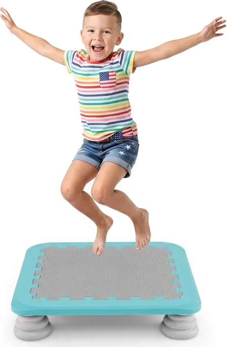 mini trampolin til børn costway - rundede kanter - eva overflade - aftagelig skridsikker base - indendørs/udendørs blå