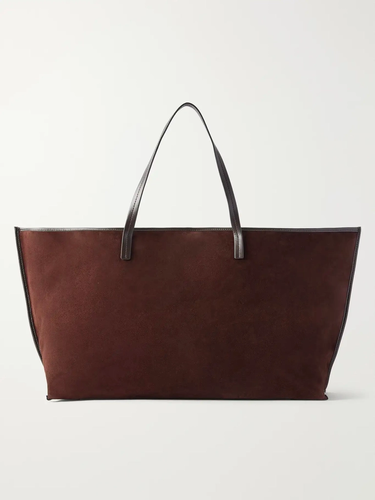 staud christos large leather-trimmed suede tote bag