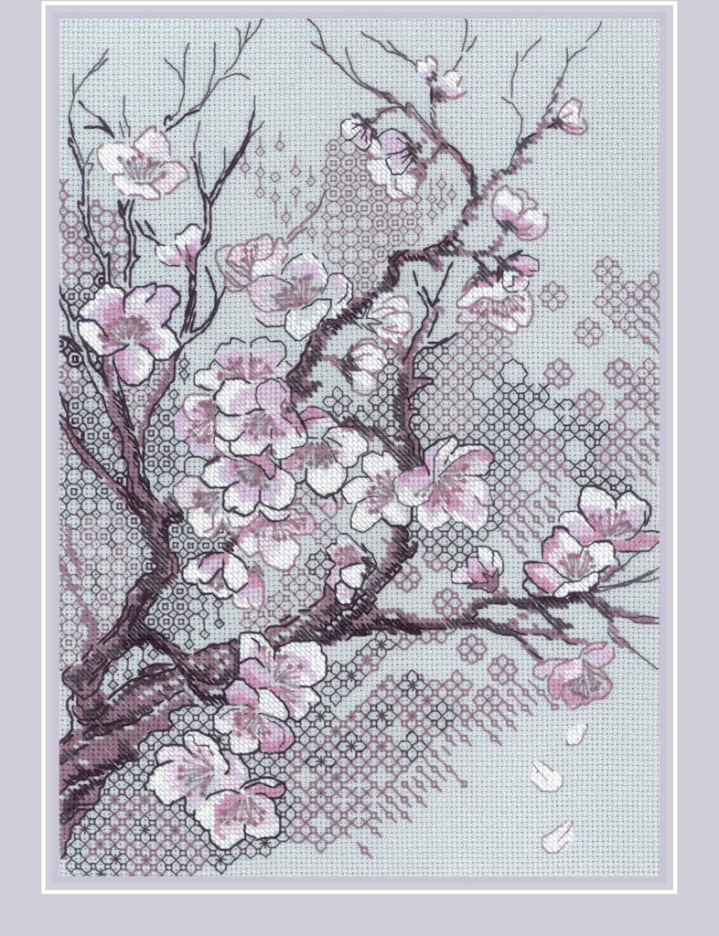broderikit, japansk blomstermotiv