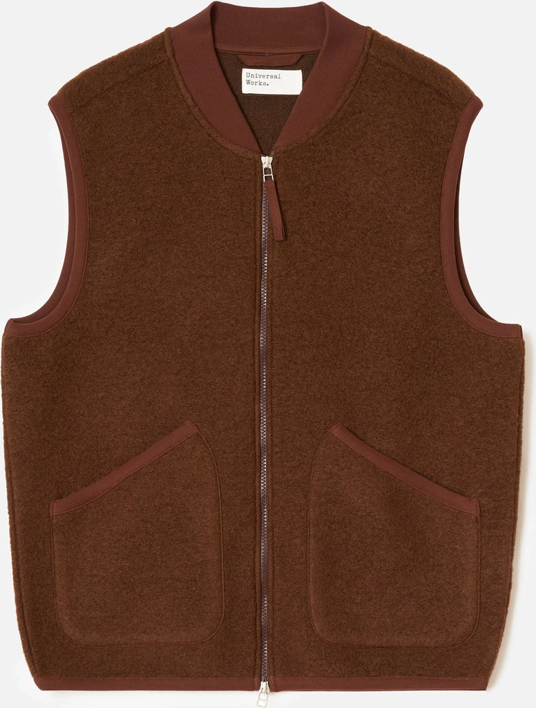cacao wool fleece zip waistcoat