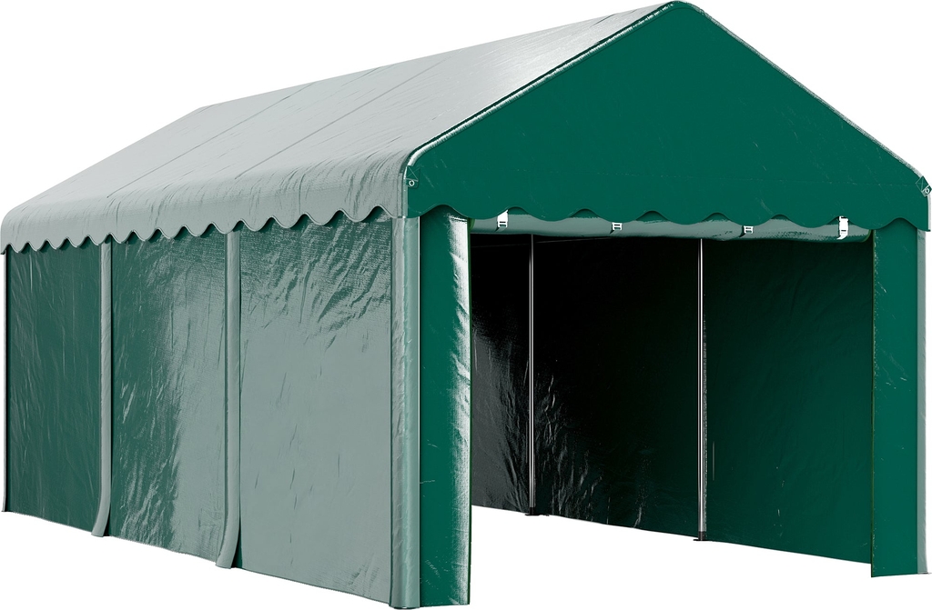 outsunny carport garage telt 3 x 6m udendørs bilskur opbevaringstelt med 2 rulle-døre, 200g pe stof, uv resistens og vandtæt carport til biler, lastbiler, både, grøn
