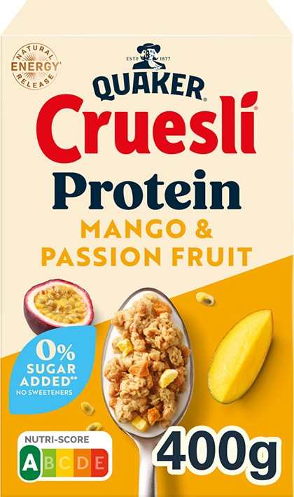 quaker cruesli protein mango & passionsfrugt 400g