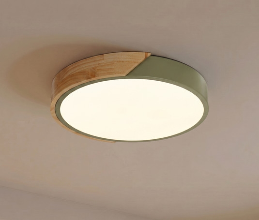 prios led-loftlampe lynorri, ø 32 cm, grøn, trælook