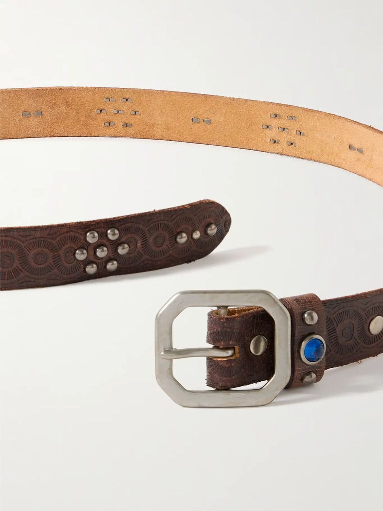 rrl 3cm distressed embellished leather belt