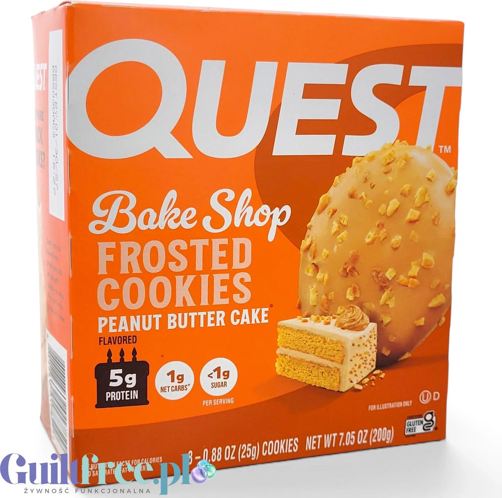quest frosted cookies, peanut butter cake - lukrowane orzechowe miękkie keto ciastka w polewie, box 8 szt