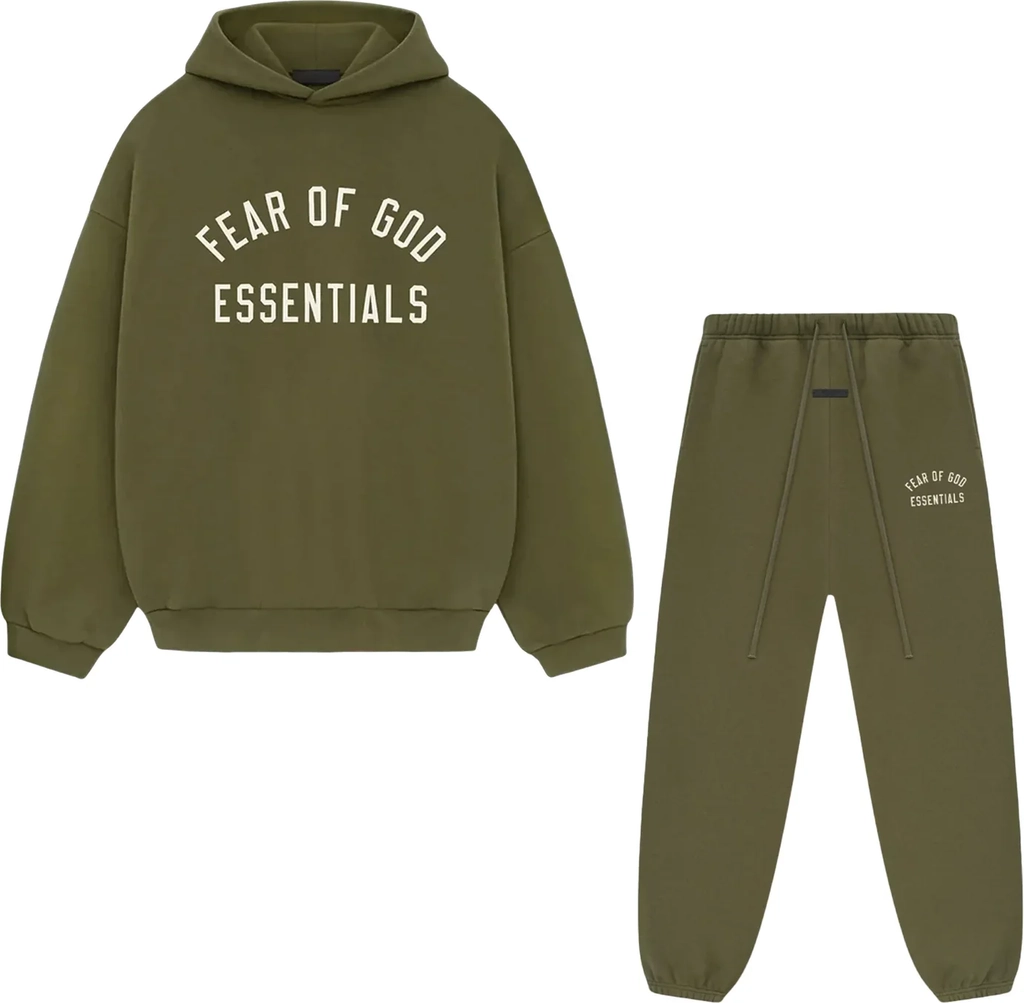fear of god essentials fw24 fleece - unisex - military - full set