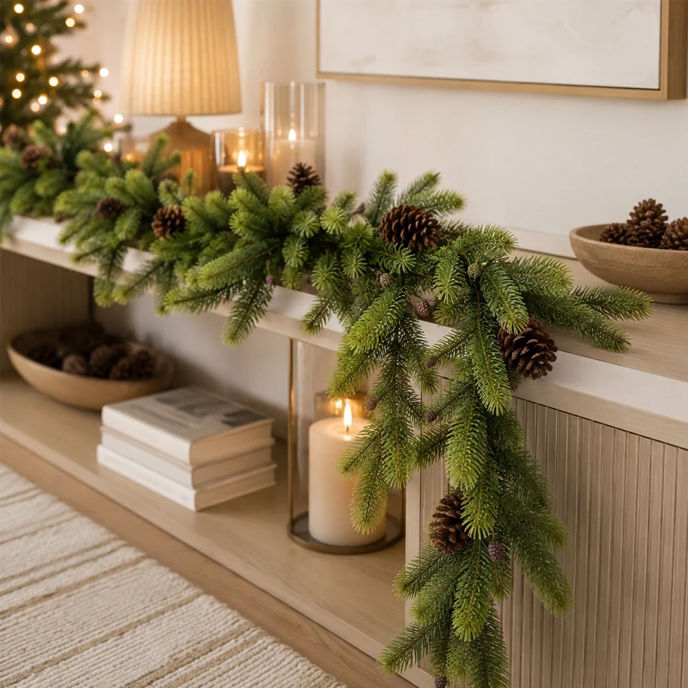 eksklusiv juleguirlande 160 cm – naturtro gran med kogler