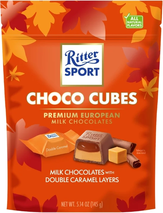 ritter sport milk chocolate with double caramel layers cubes