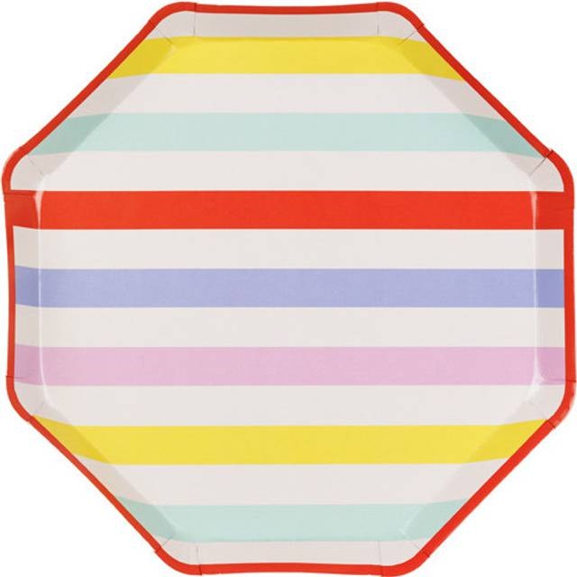 PartyDeco Paptallerkner Striber Beige Rød 24.5x24.5 cm 6 Stk