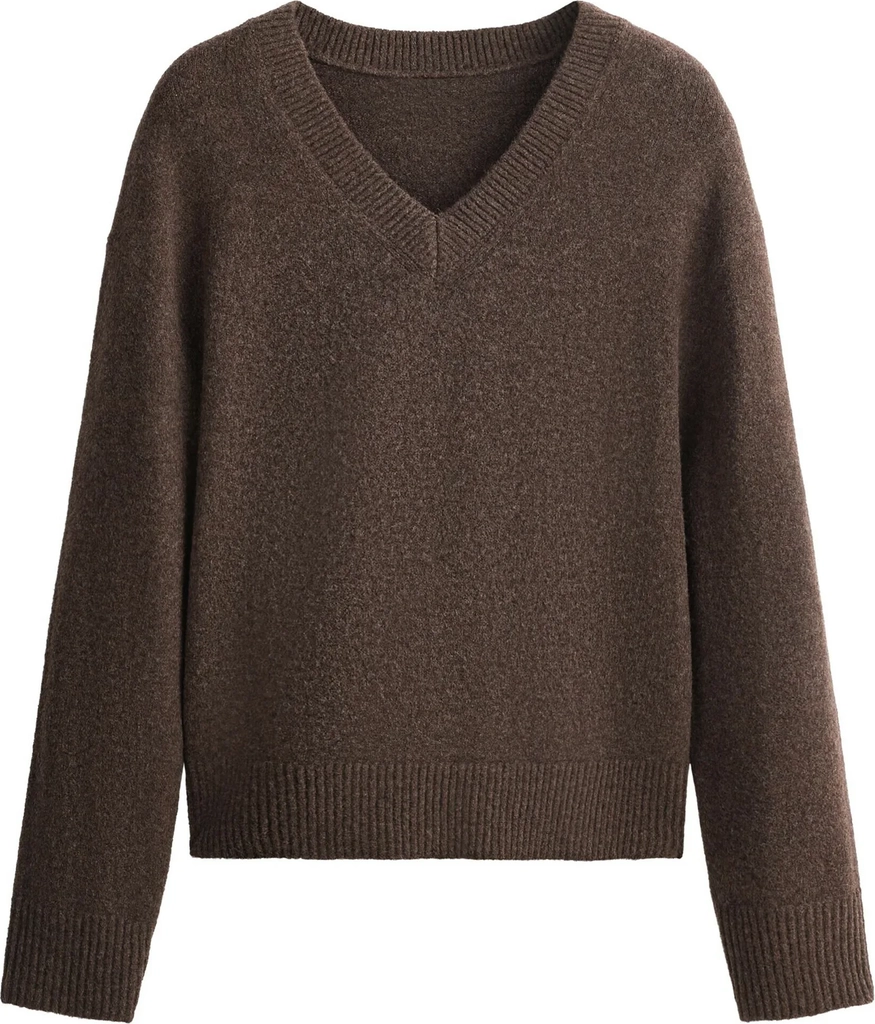 oyshosoft-touch v-neck jumper - striktrøje - brown