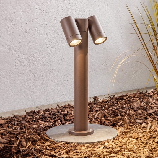 prios sokkellampe tulimar, 2 lyskilder, 45 cm, rustfarvet, ip65