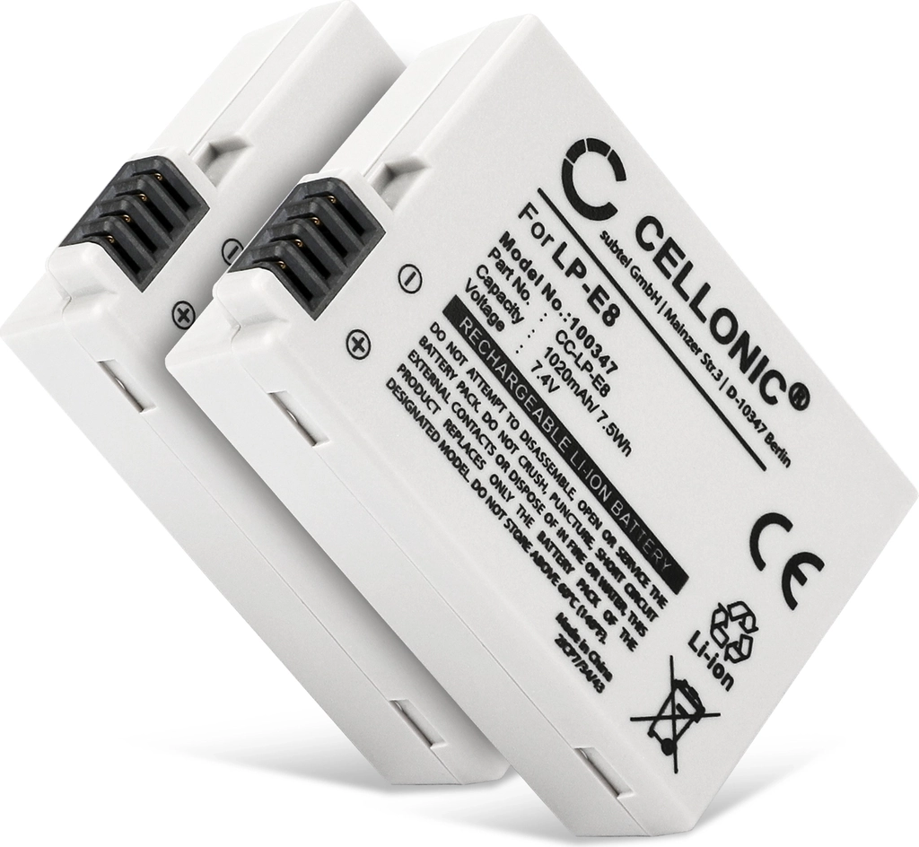 2x canon eos 600d batteri 1020mah til cellonic